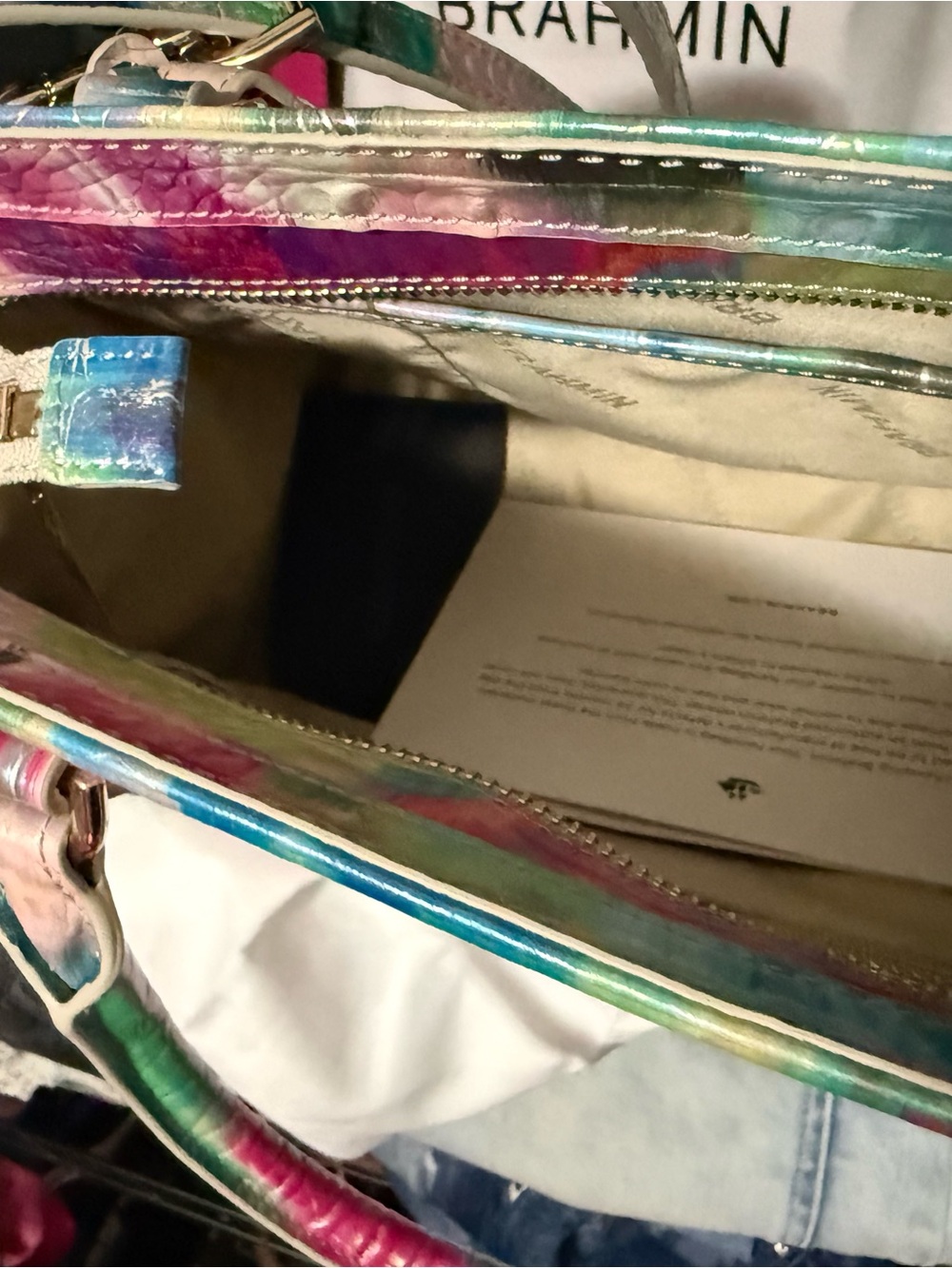 Brahmin Iridescent Pink Blue Multicolor Croc-Embossed Tote